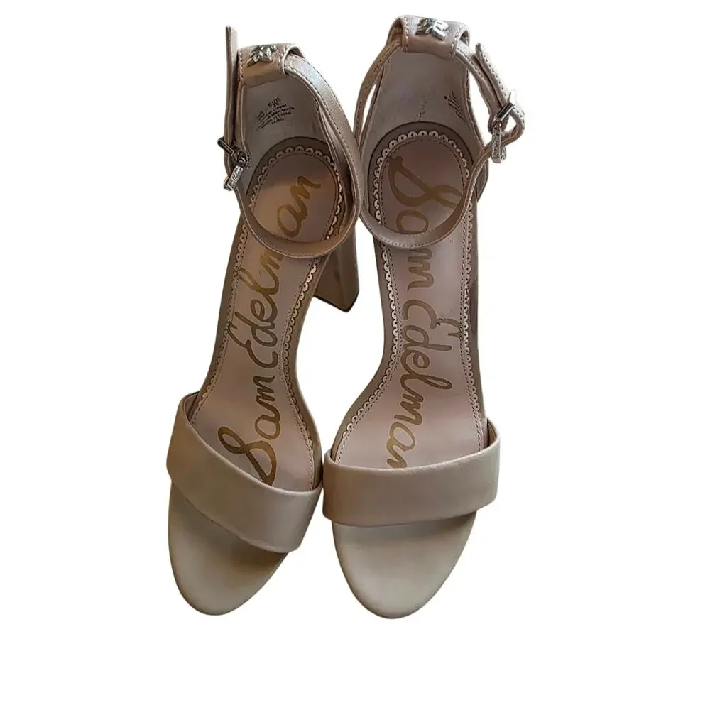 Sam Edelman Yaro Block Heel Nude Leather Sandals Size 8 M
